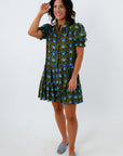 Morning Glory Blue & Green Floral Puff Sleeve Dress