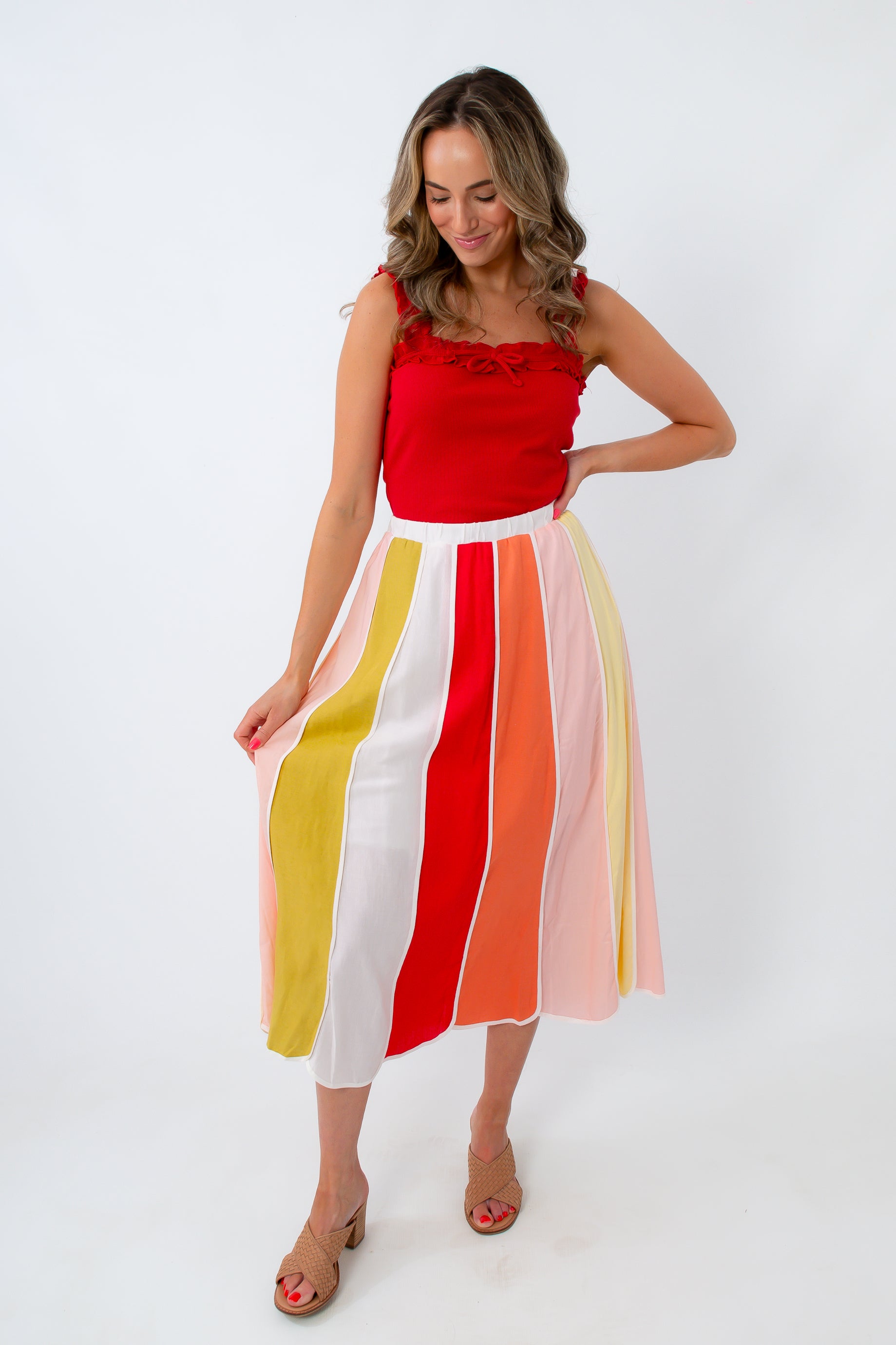 Sherbet Stripe Scalloped Colorblock Skirt