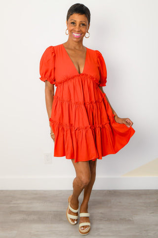 Always a Stunner Red Short Sleeve Tiered Dress-idem ditto-L. Mae Boutique