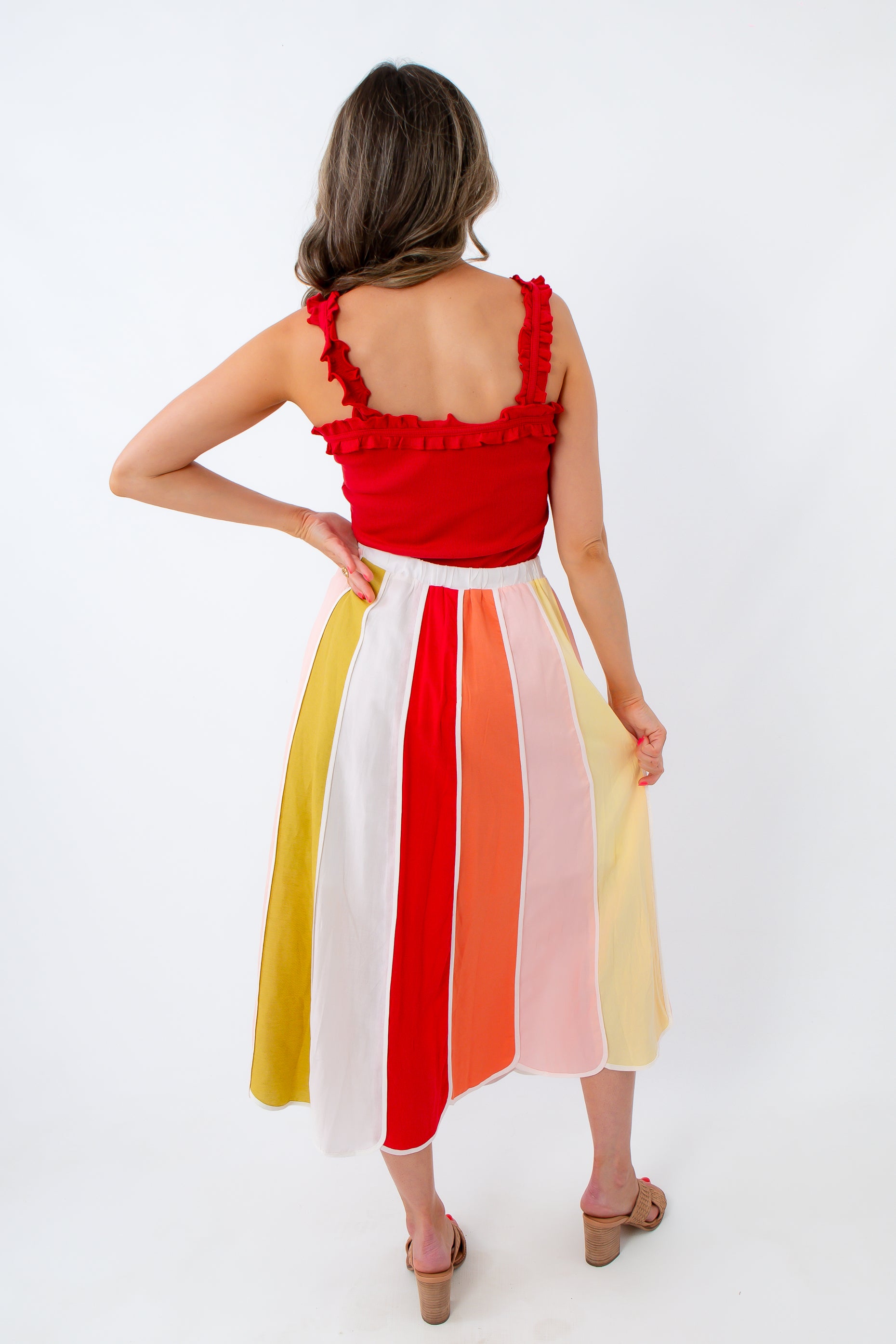 Sherbet Stripe Scalloped Colorblock Skirt