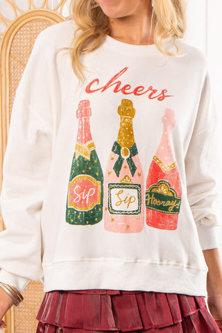 Sip Sip Hooray! Champagne Cheers White Pullover-BaeVely-L. Mae Boutique