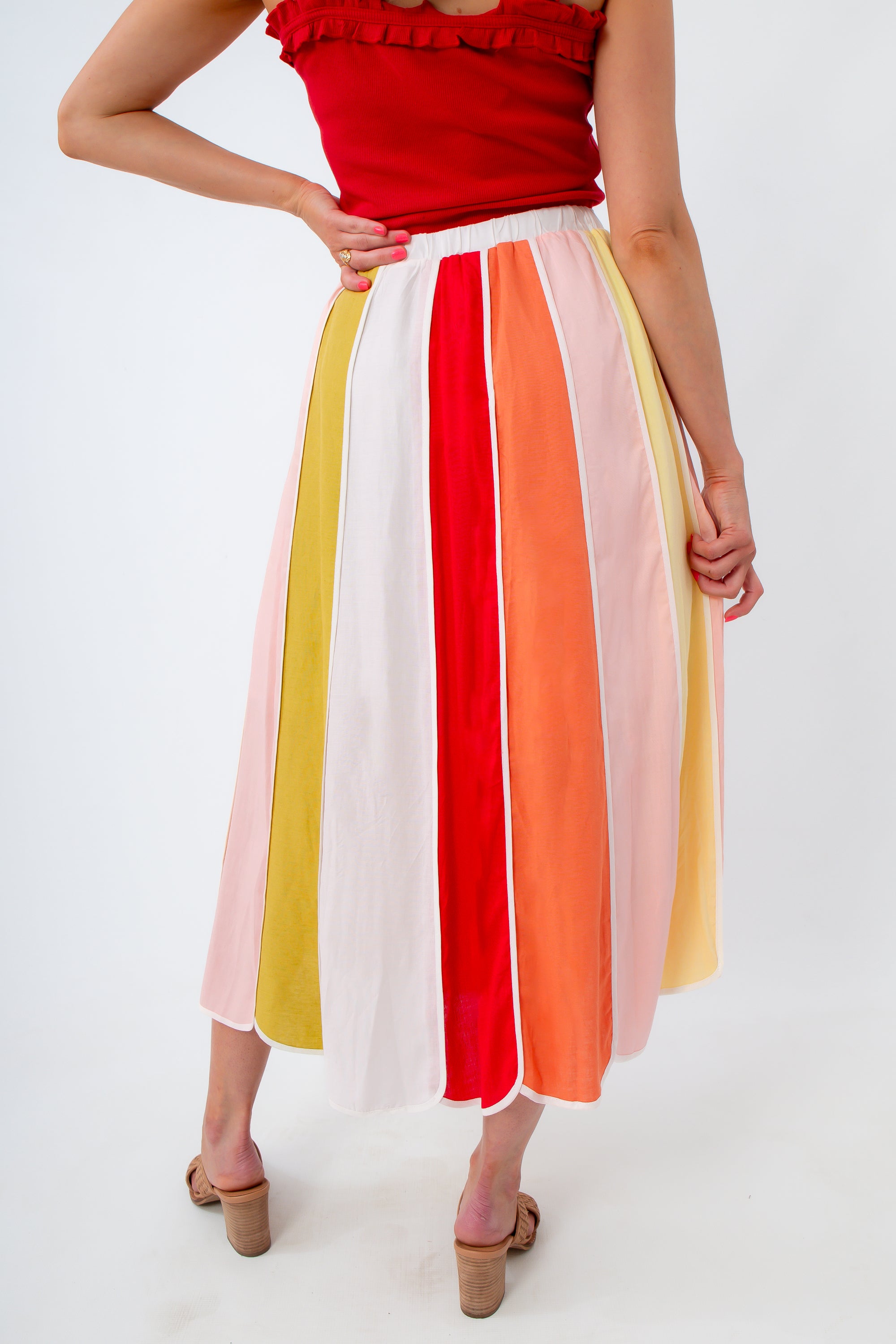 Sherbet Stripe Scalloped Colorblock Skirt