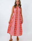THML Songbird Sunset Pink Patterned Midi Dress