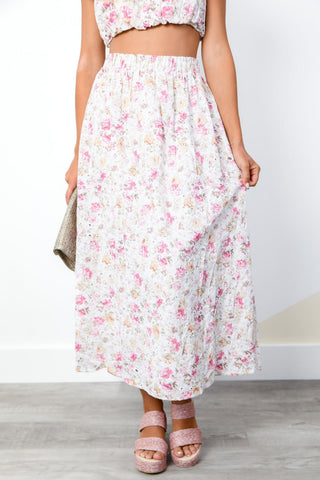 Ivory Floral Maxi Skirt-Storia-L. Mae Boutique