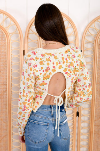 Everly Floral Open Back Cropped Sweater-Emory Park-L. Mae Boutique