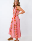 THML Songbird Sunset Pink Patterned Midi Dress