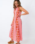 THML Songbird Sunset Pink Patterned Midi Dress