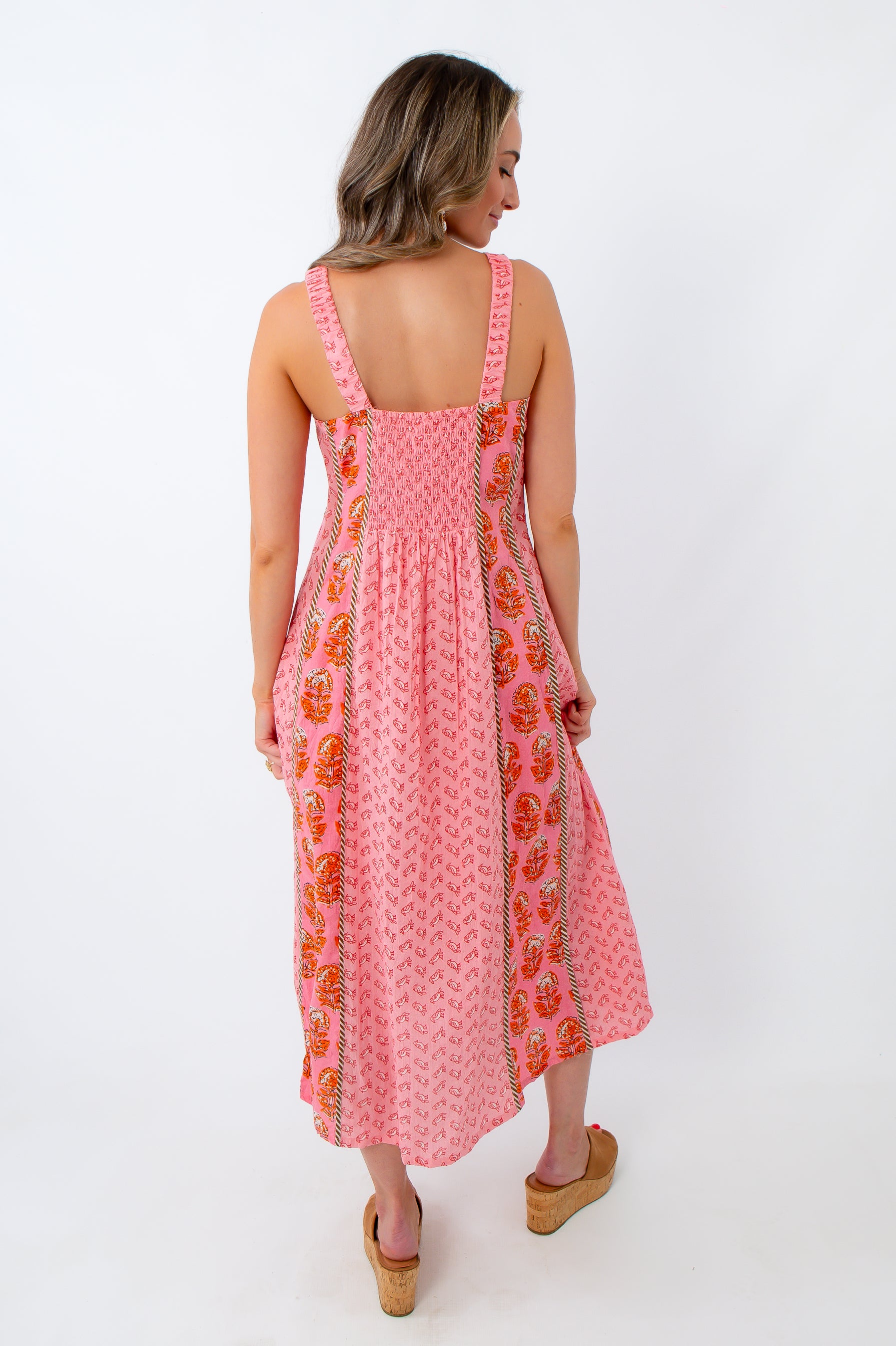 THML Songbird Sunset Pink Patterned Midi Dress
