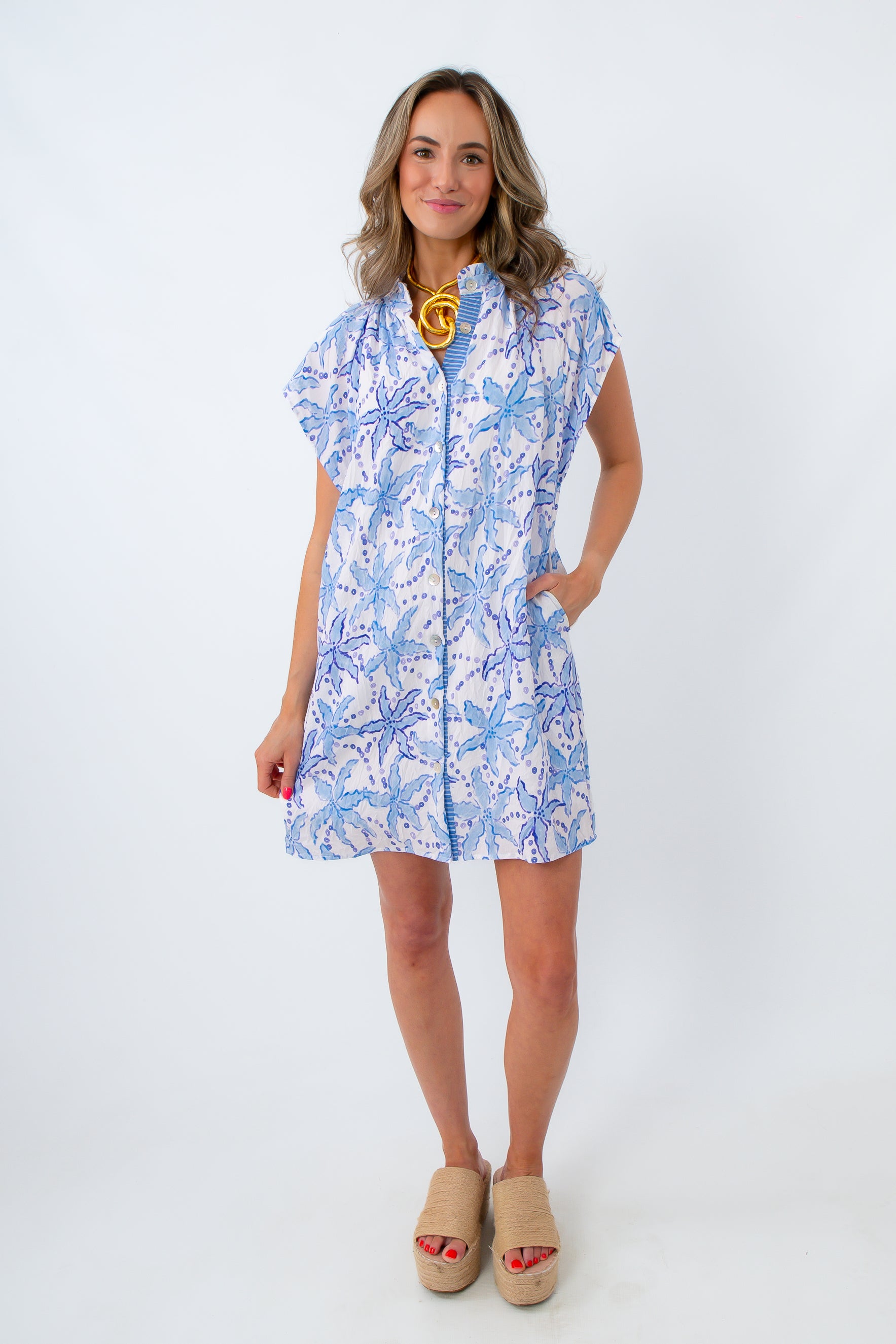 THML Blue Sea Star Short Sleeve Dress