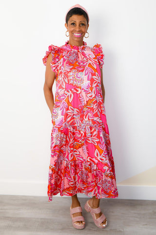 THML Pink Paisley Print Maxi Dress-THML-L. Mae Boutique