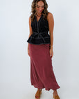 MinkPink Wine Stripe Bleeker Bias Midi Skirt