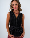 Black Contrast Stitch Peplum Top
