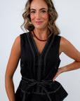 Black Contrast Stitch Peplum Top