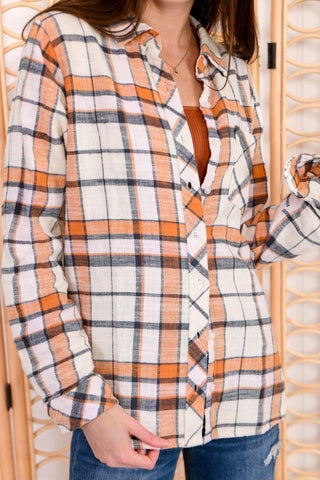 Poppy Orange and Pink Plaid Button Up Shirt-Thread & Supply-L. Mae Boutique