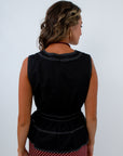 Black Contrast Stitch Peplum Top