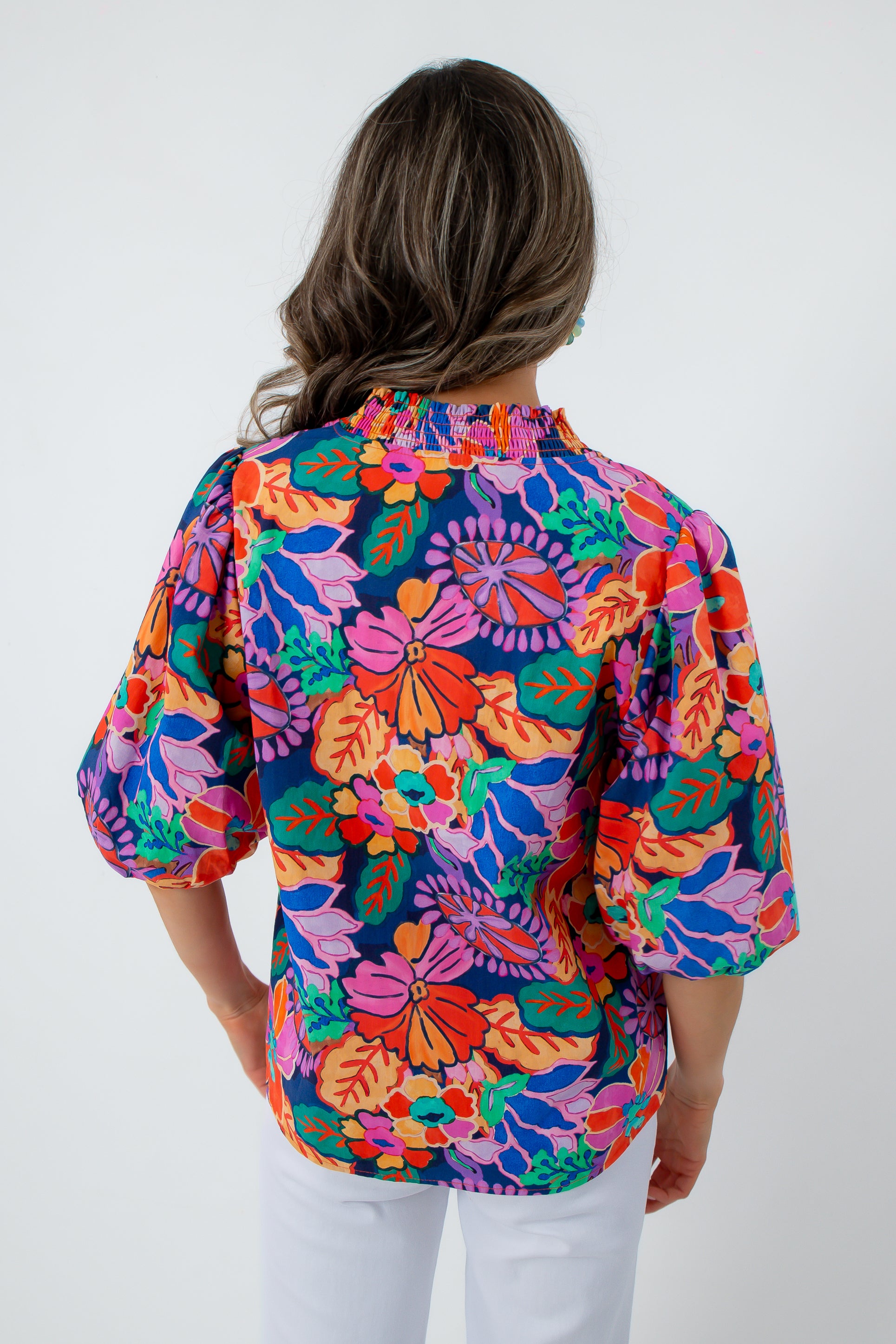 THML Retro Floral Puff Sleeve Top