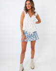 Harlow Faded Denim Eyelet Mini Skort