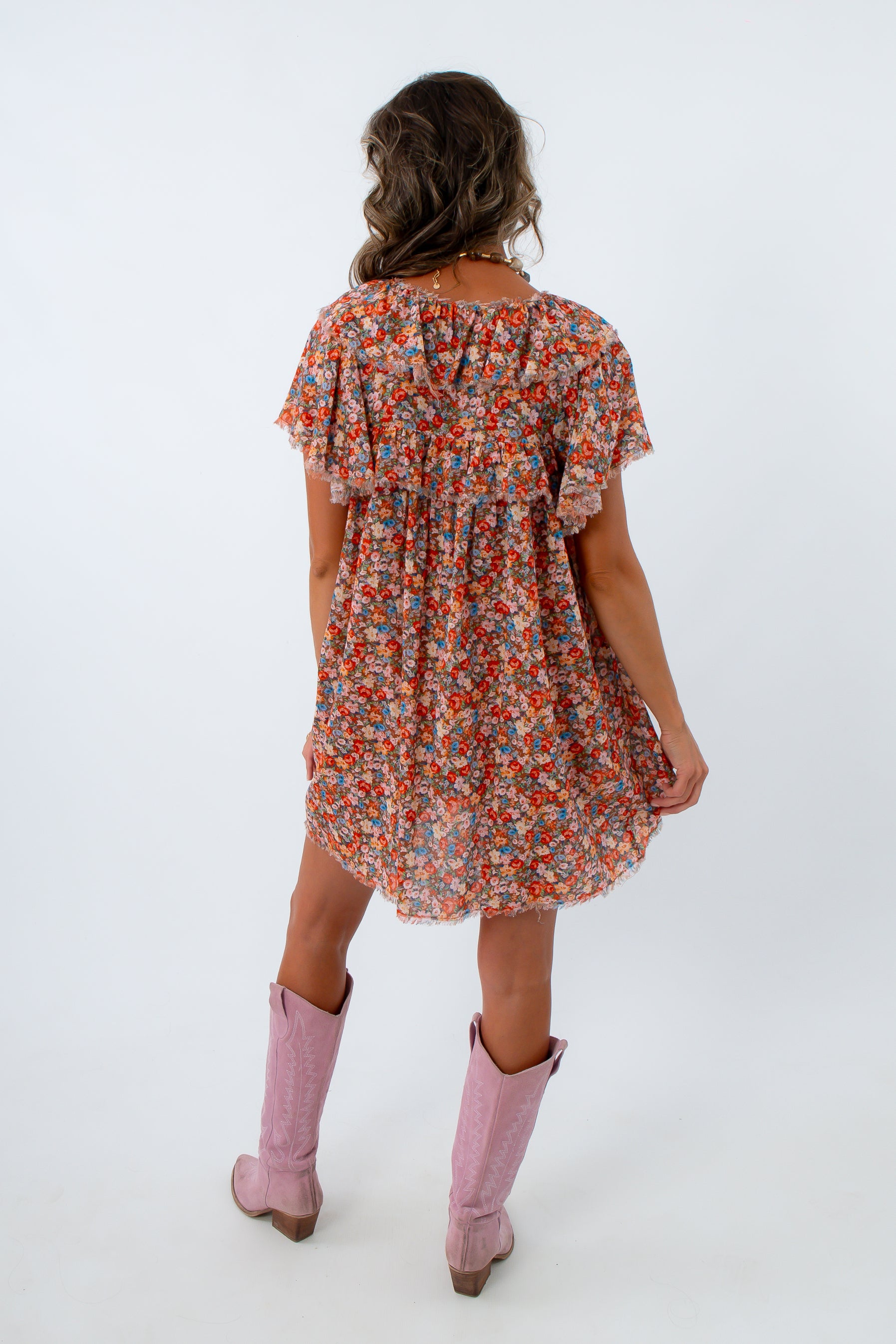 Floral mini dress, fall mini dress, colorful mini dress with floral pattern, colorful short sleeve mini dress