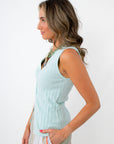 seafoam mint knit tank top with twist detail for summer outfit inspo