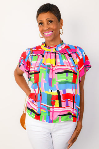 THML Picnic Perfect Colorful Print Top-THML-L. Mae Boutique