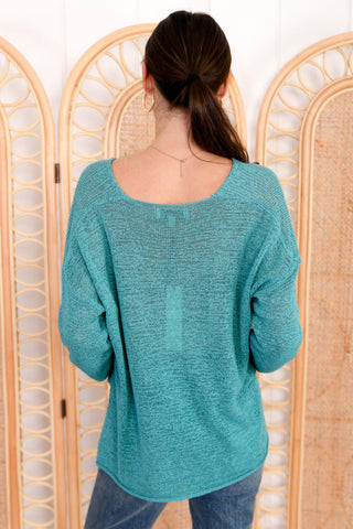 Waters Edge Turquoise V Neck Sweater-Pinch-L. Mae Boutique