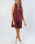 THML Wine Suede Mixed Media Mini Dress