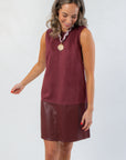 THML Wine Suede Mixed Media Mini Dress