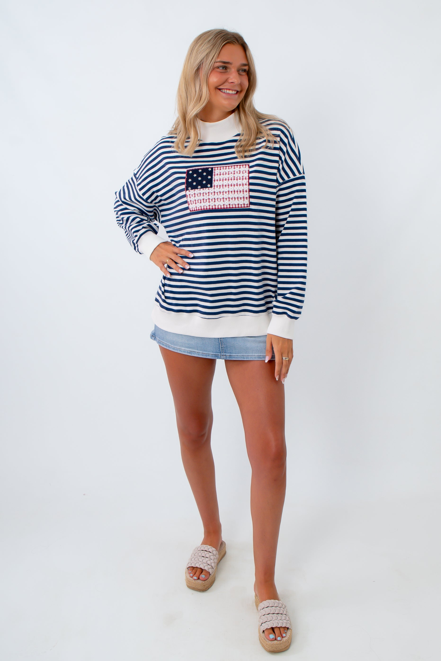 patriotic mock neck sweatshirt
