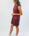 THML Wine Suede Mixed Media Mini Dress