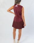 THML Wine Suede Mixed Media Mini Dress