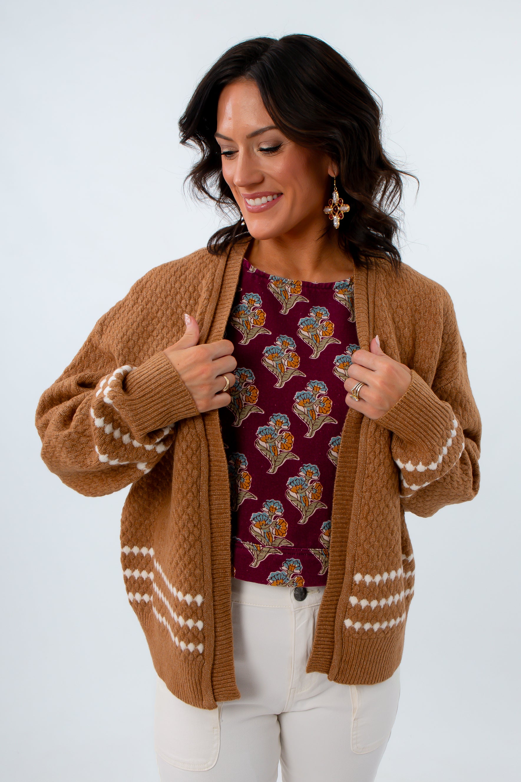 Honeycomb Textured Open Front Cardigan