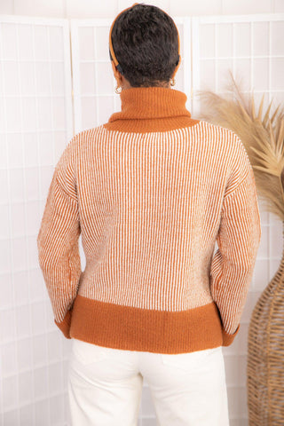 Stand Out Pin Stripe Camel Turtle Neck Sweater-By Together-L. Mae Boutique