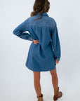 Comfortable 100% cotton fall denim dress, 100% cotton denim dress, long sleeve denim dress, Z Supply denim dress