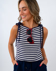 Bella Navy Stripe Knit Tie Shoulder Tank