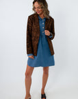 Durable faux suede blazer with full lining, neutral blazers, fun statement blazer, patterned blazers