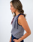 Bella Navy Stripe Knit Tie Shoulder Tank