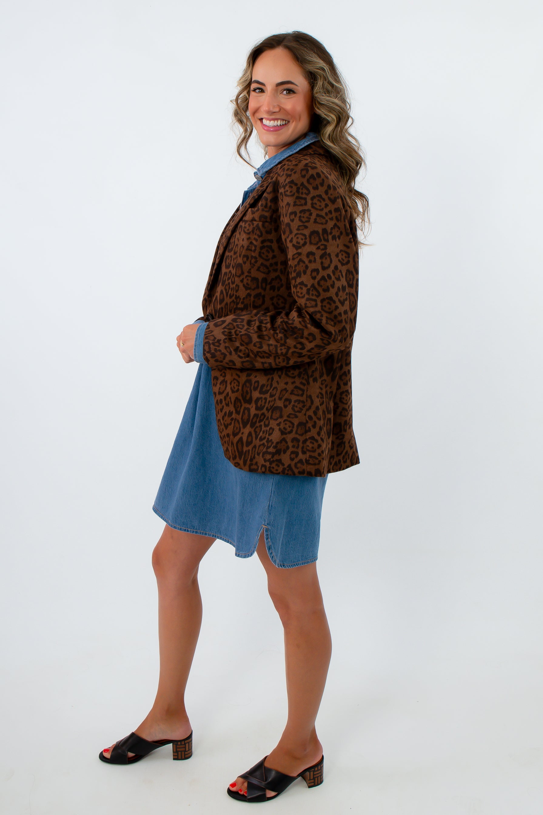 Trendy leopard blazer for fun business attire, Trendy cheetah blazer for fun business attire, suede blazers