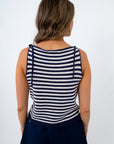 Bella Navy Stripe Knit Tie Shoulder Tank