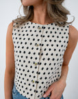 Black and white polka dot sleeveless top for women