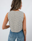 Cream polka dot sleeveless knit top for women