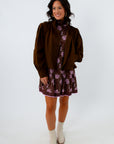 Delia Chocolate Stand Collar Bomber Jacket