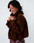 Dark brown fall layering bomber jacket for women, dark brown bomber jacket, brown jacket with stand collar