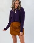 Dark Purple Ribbed Crewneck Sweater