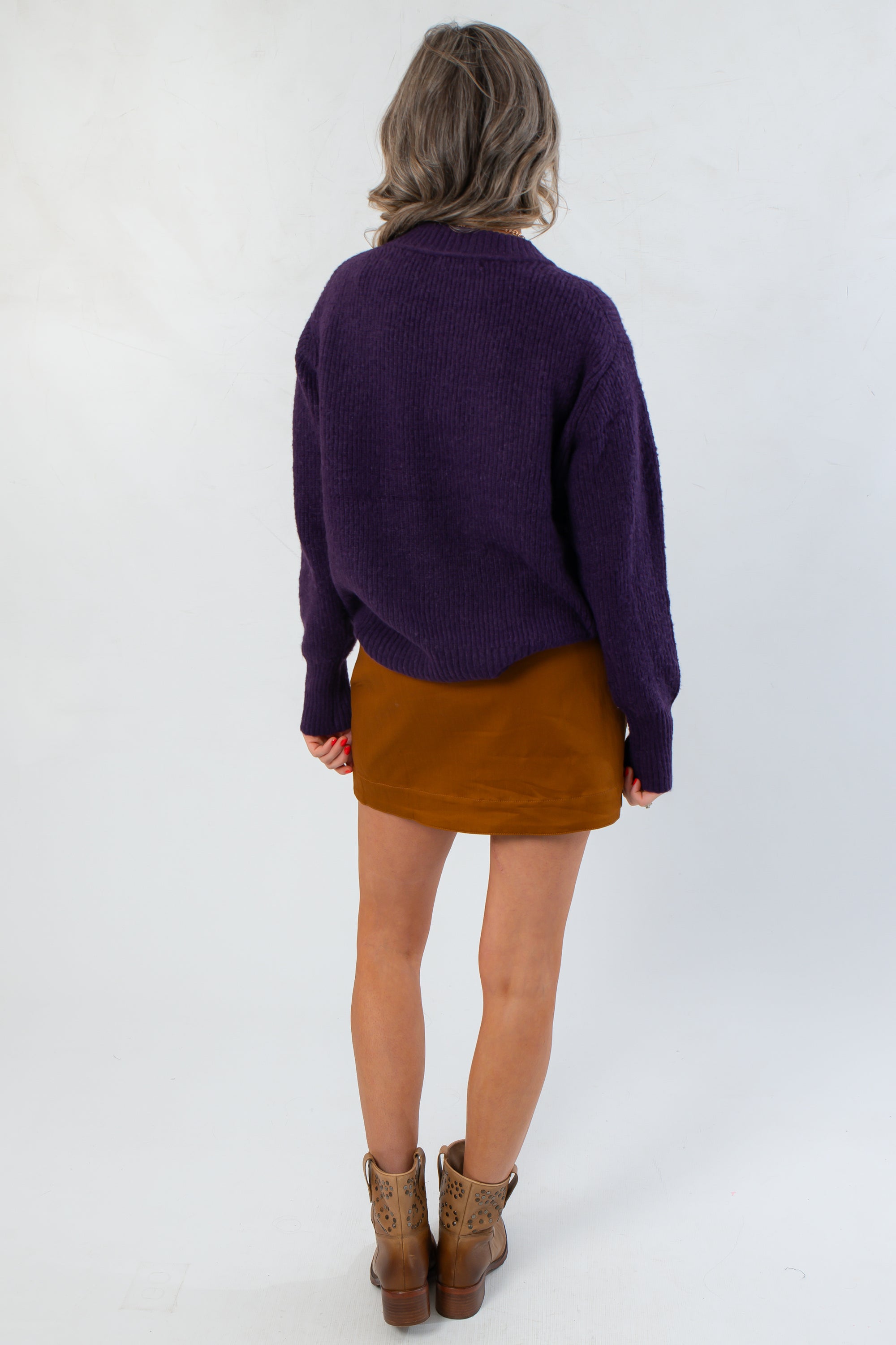 Dark Purple Ribbed Crewneck Sweater