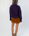 Dark Purple Ribbed Crewneck Sweater