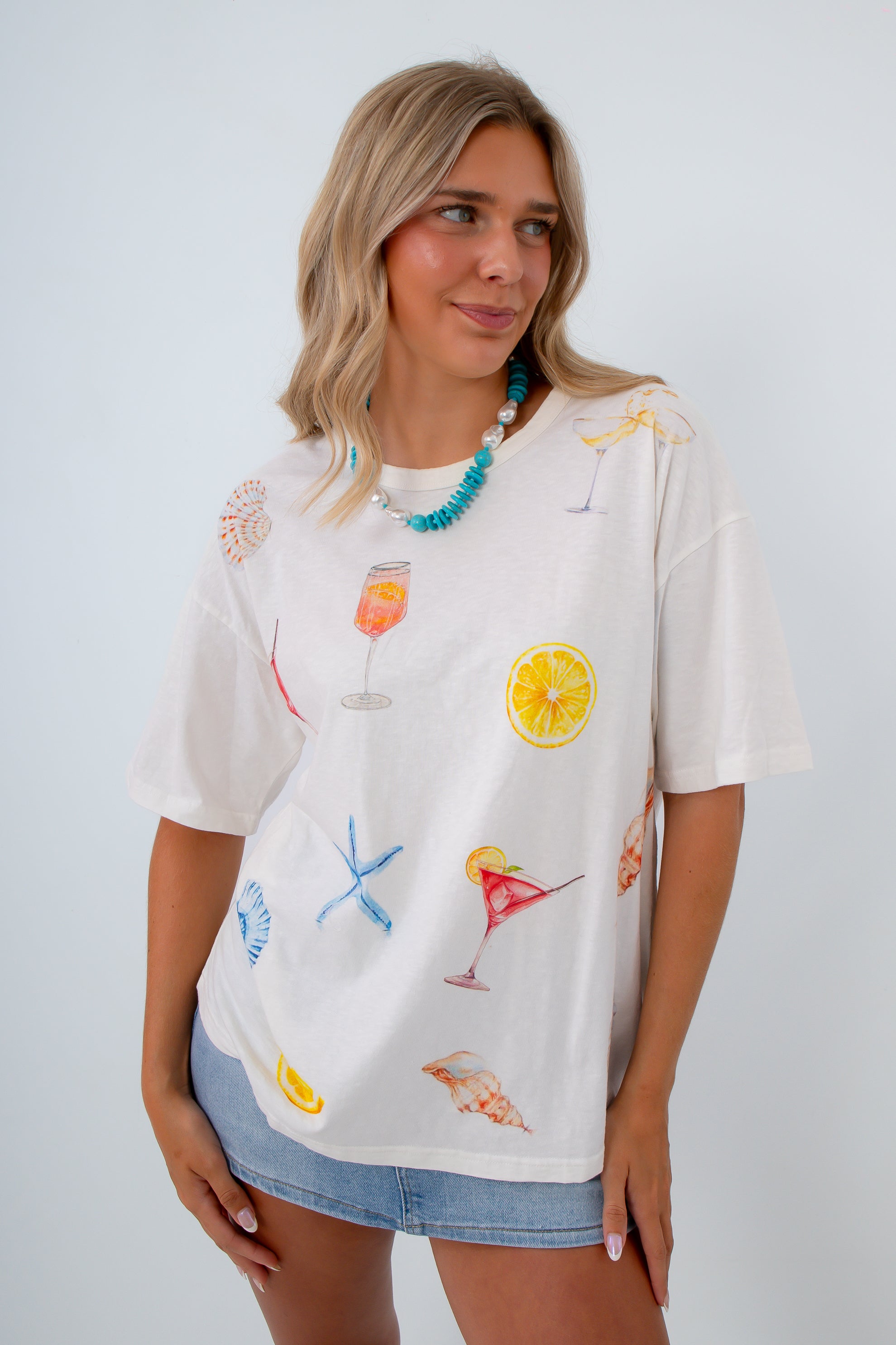 Summertime Spritz Tee with summer drinks and beach icons