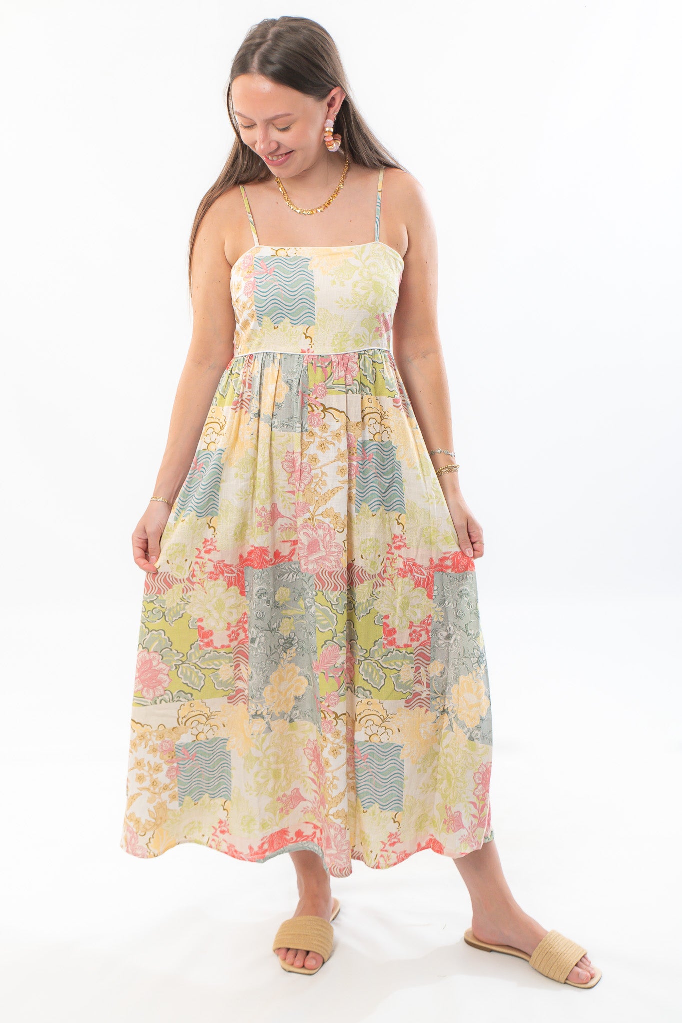MinkPink Aurora Strappy Patchwork Midi Dress