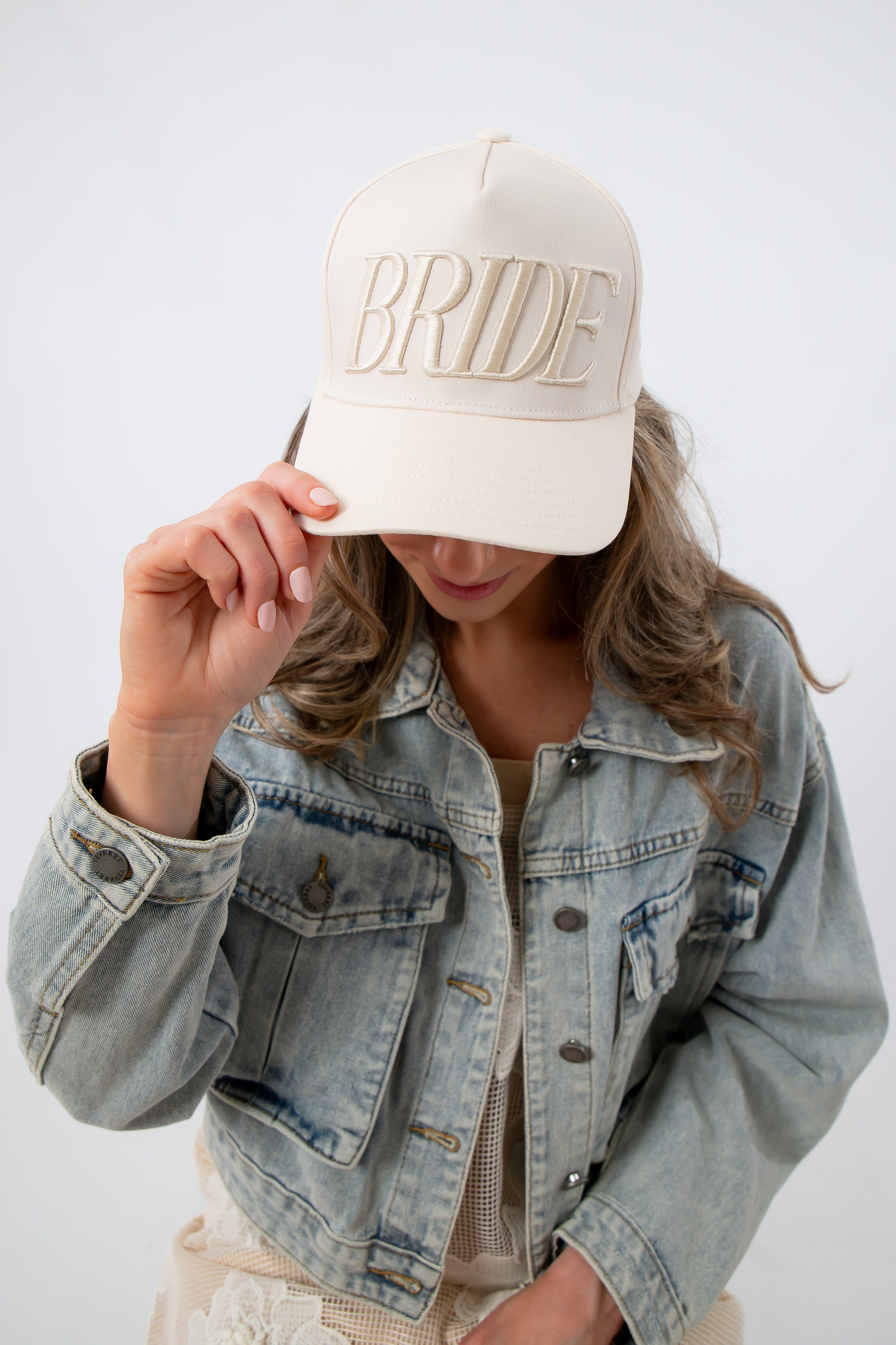 Bride Embroidered Trucker Hat with adjustable mesh snapback for bridal accessories