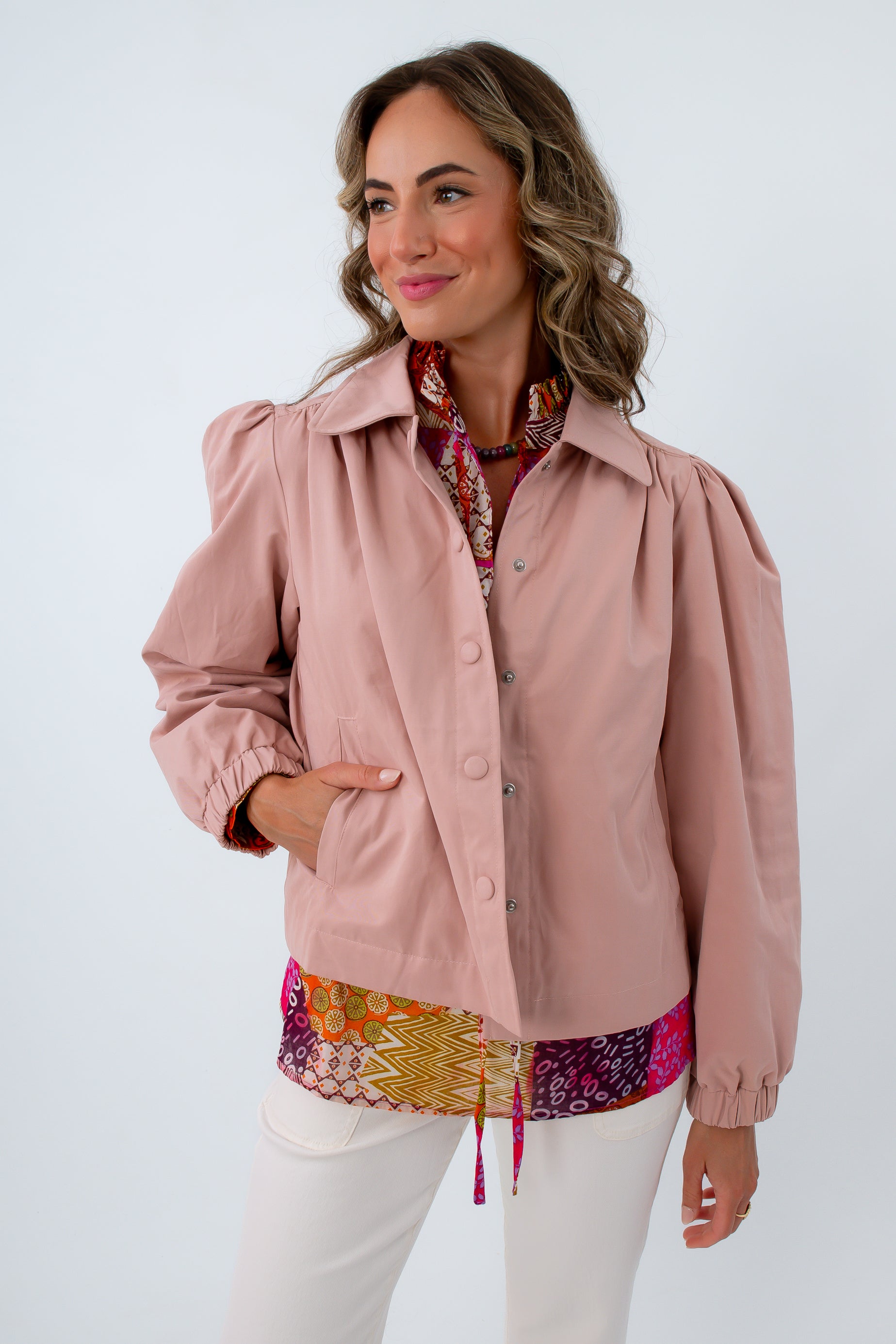 Chloe Blush Gathered Lightweight Jacket