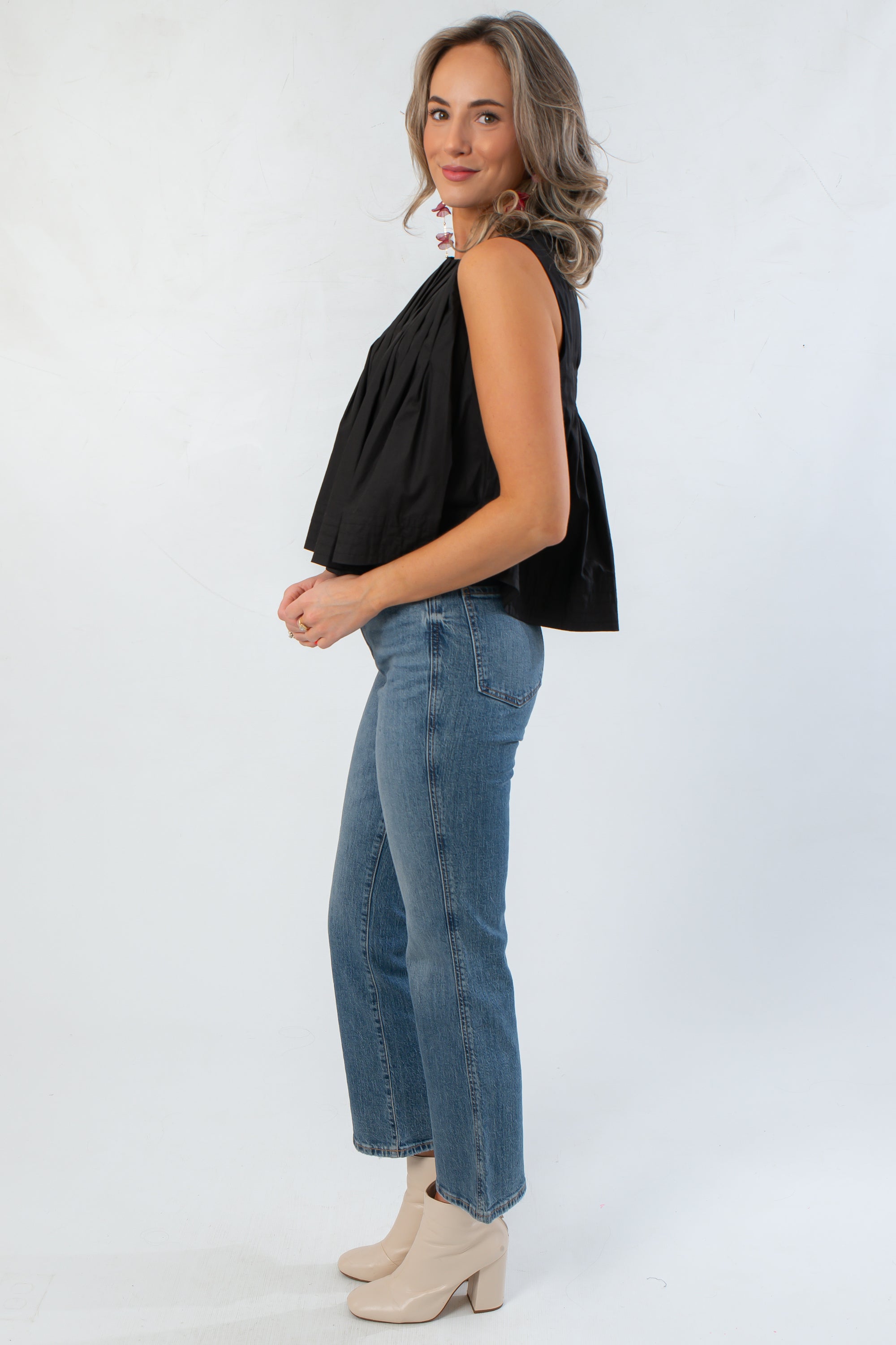 Charlene Black Pintuck Sleeveless Blouse